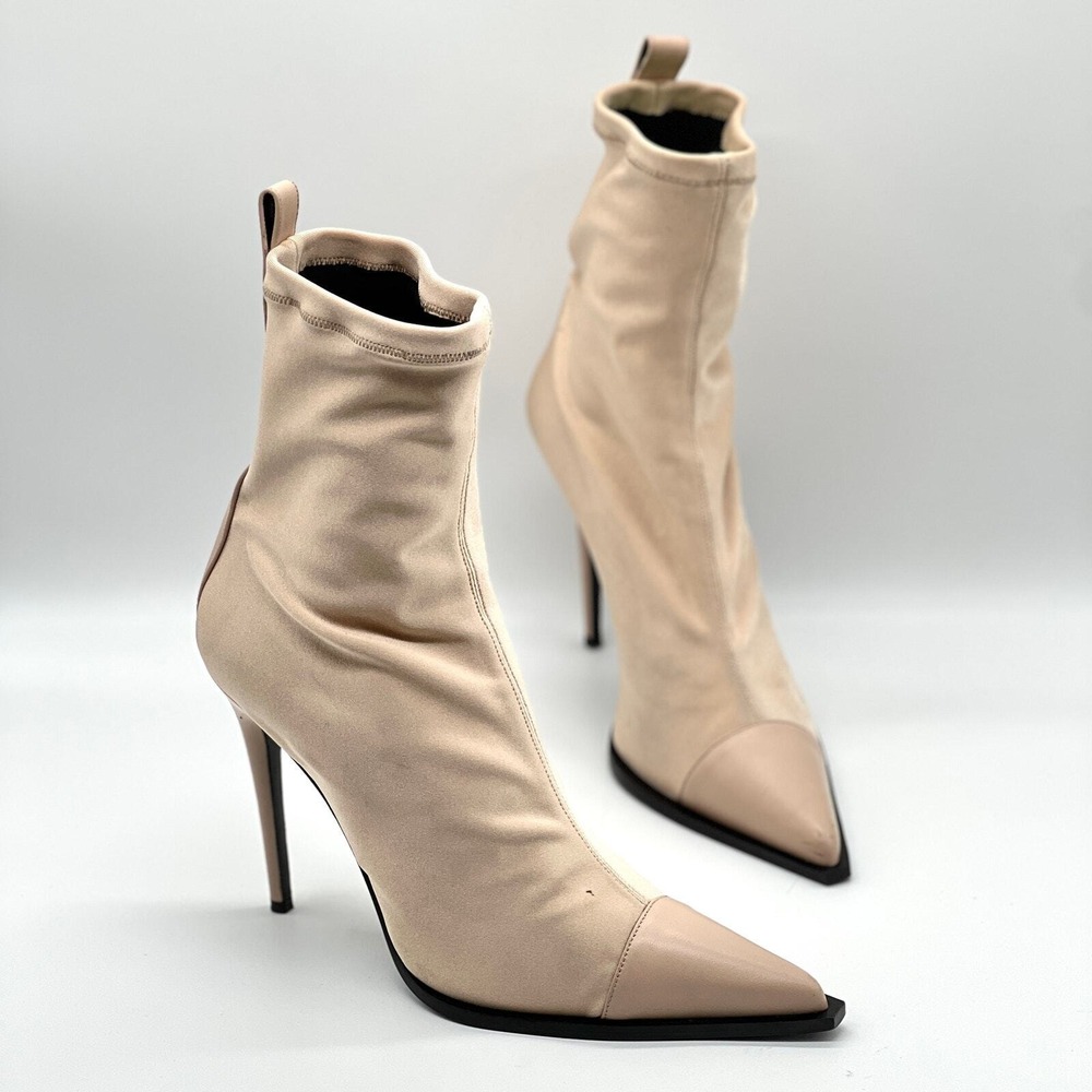 Amiri Sock Boots Women 41 Beige Stiletto Pointed Toe Cap Toe Stretch